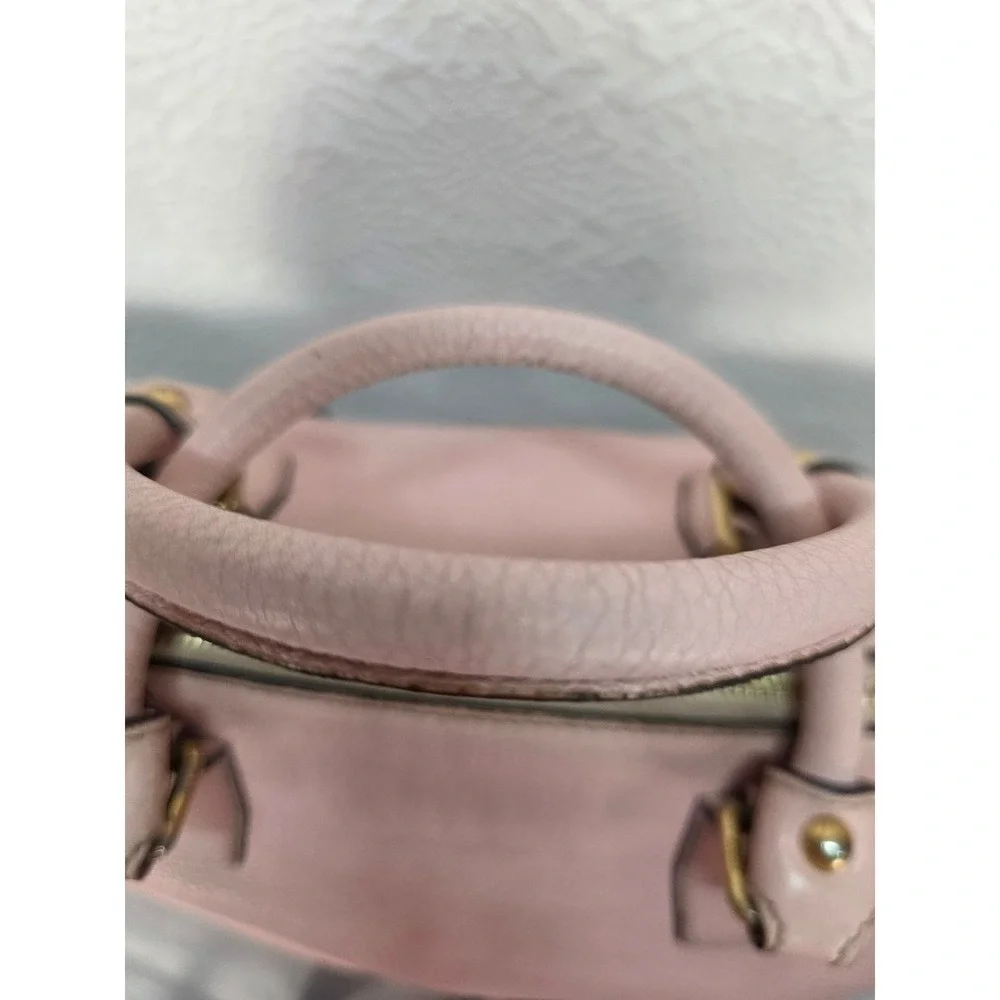 MCM Pink Pebbled Leather Boston Satchel Bag w/ Crossbody Strap‎